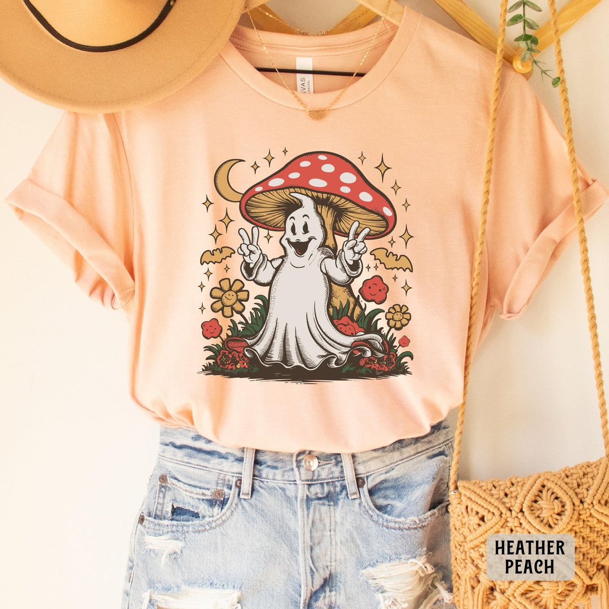 Magic Mushroom Shirt Women Halloween Shirt Ghost Mushroom ShirtFunny Fall Shirt Spooky Season Shirt