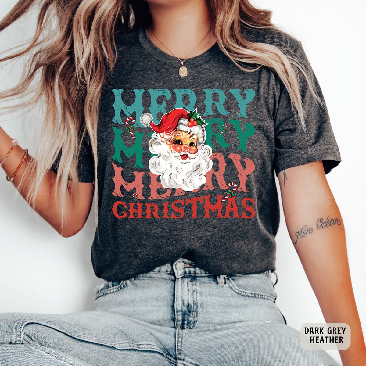 Merry Christmas Shirt Santa Claus Shirt Christmas Family Shirt Women Christmas Gift Retro Holiday Shirt
