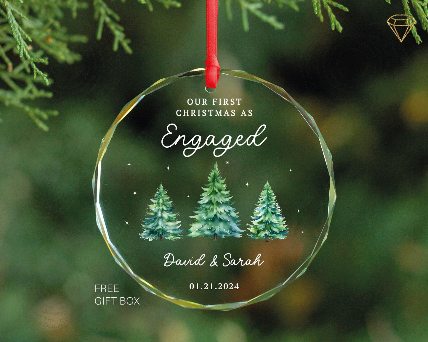 Personalized Christmas Trees Engaged Glass Ornament - Custom Newly Engaged Gift for Christmas - Christmas As A Fiance Fiancee