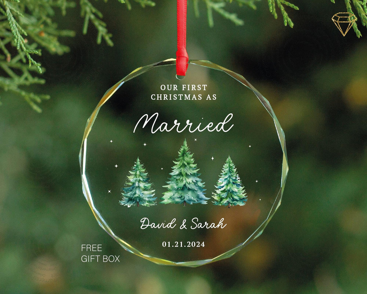 Custom Married Christmas Glass Ornament - Personalized Newlywed Gift - Celebrate Our First Christmas Together 2024