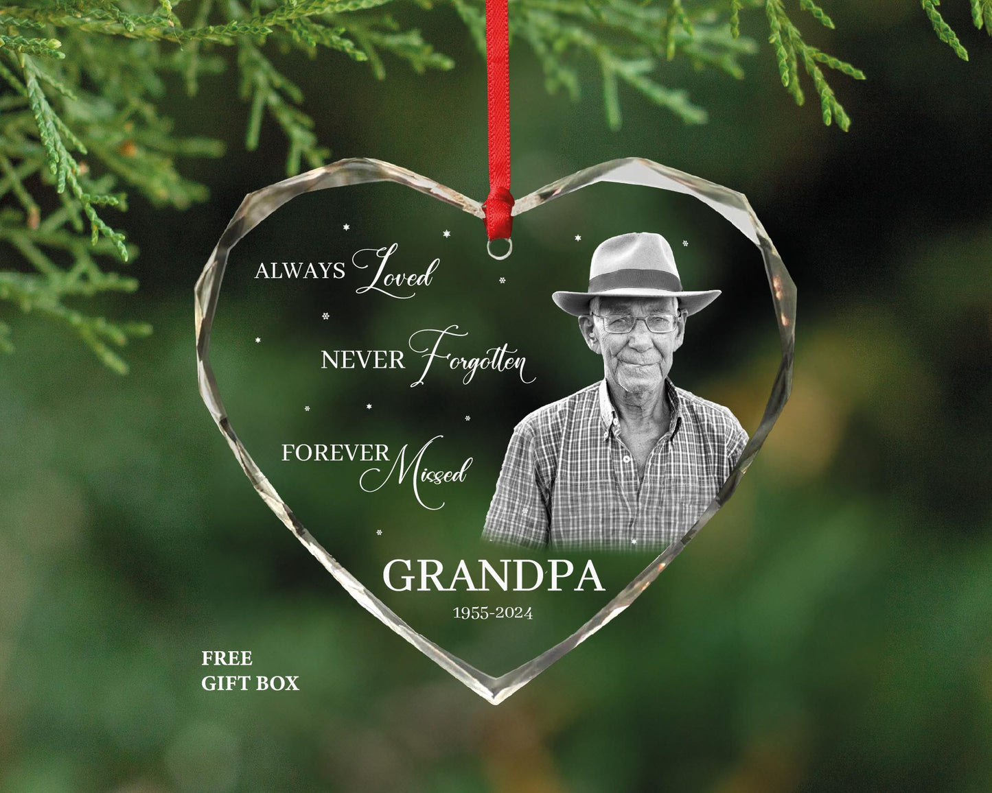 Personalized Photo Memorial Ornament - Mom Dad Memorial Christmas Ornament - Always Loved Heart Shape Ornament -Customized Memorial Ornament