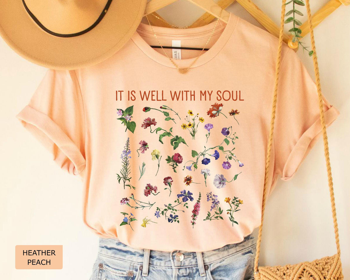 Boho Christian Wildflower Shirt, It Is Well With My Soul, Garden Lover Women Shirt