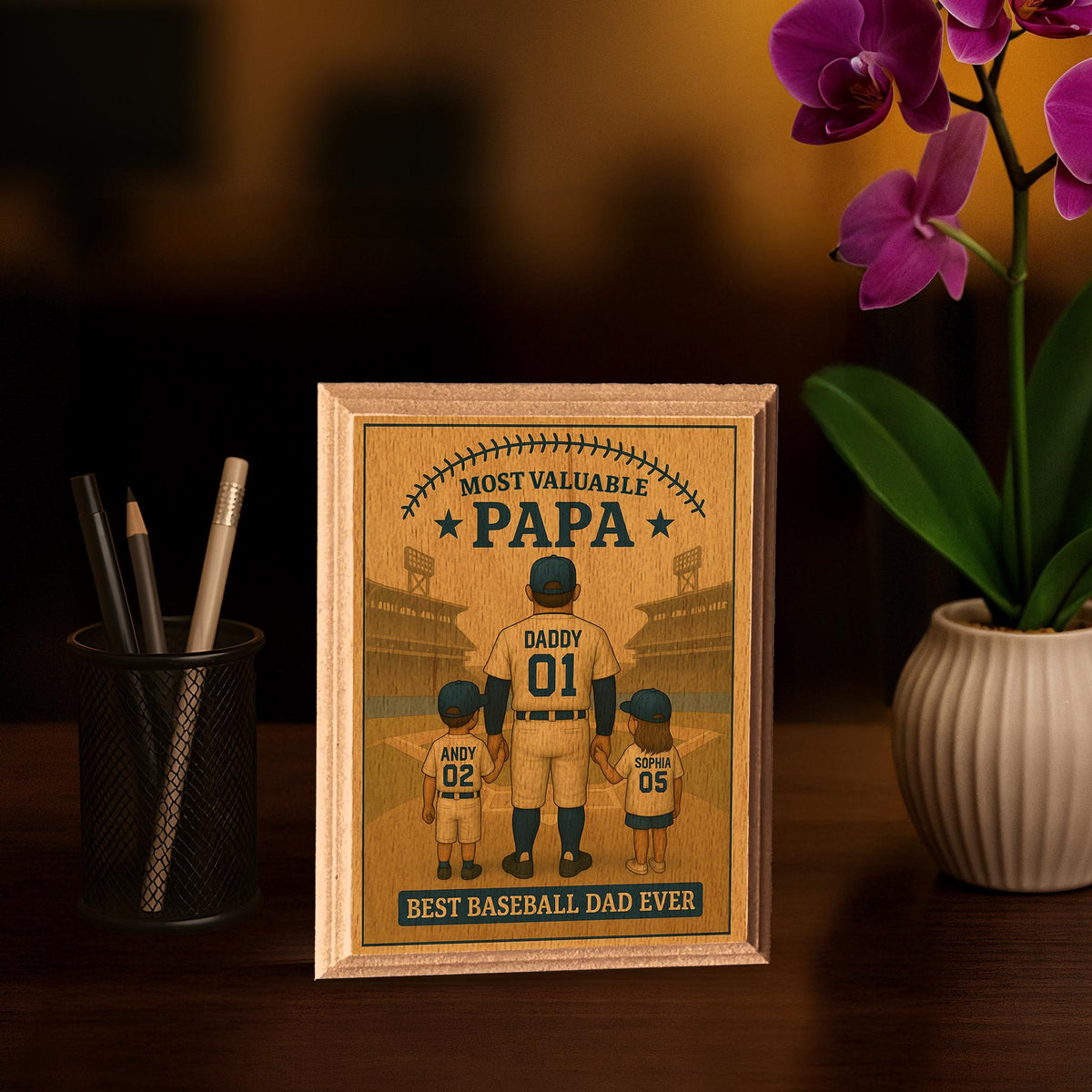 Personalized Baseball Dad Wood Frame, Father's Day Gift