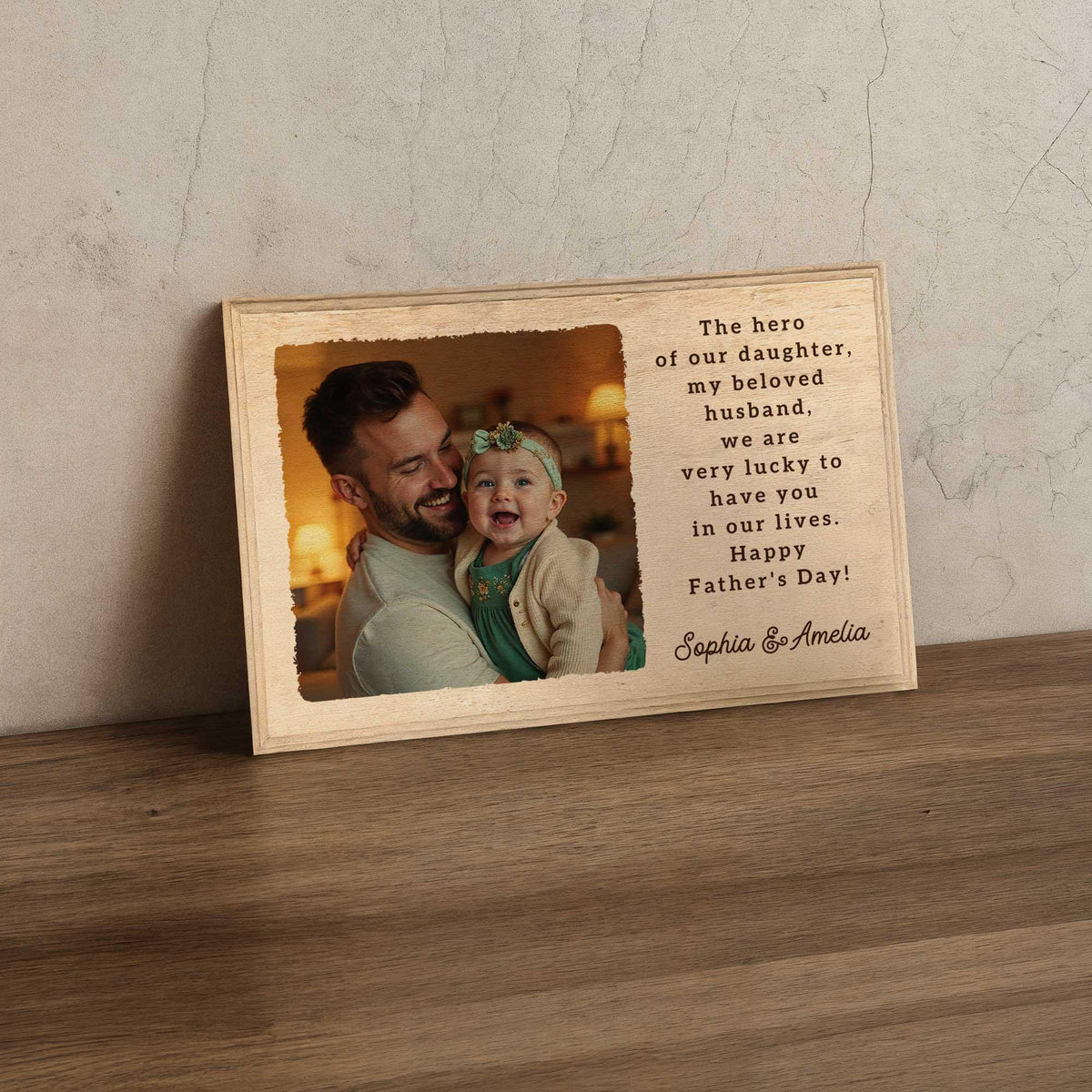Personalized Dad and Daughter Photo Wooden Frame, Father's Day Gift