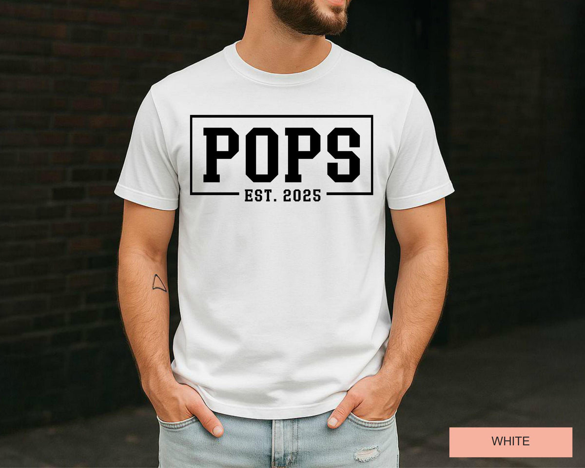 Pops Est. 2025 T-Shirt: New Grandpa Gift, Baby Announcement
