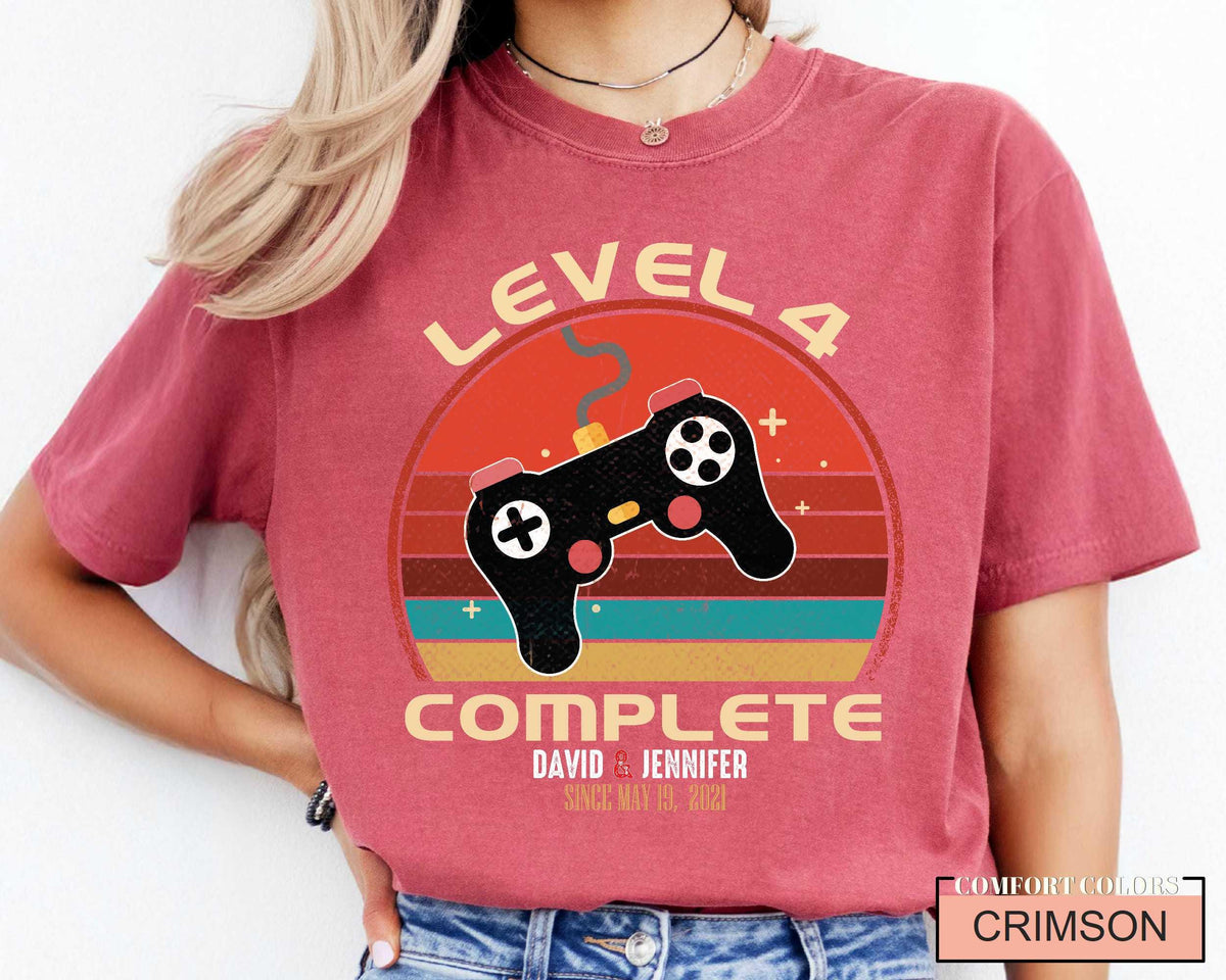 4th Anniversary Shirt: Level 4 Complete - Husband/Wife Gift