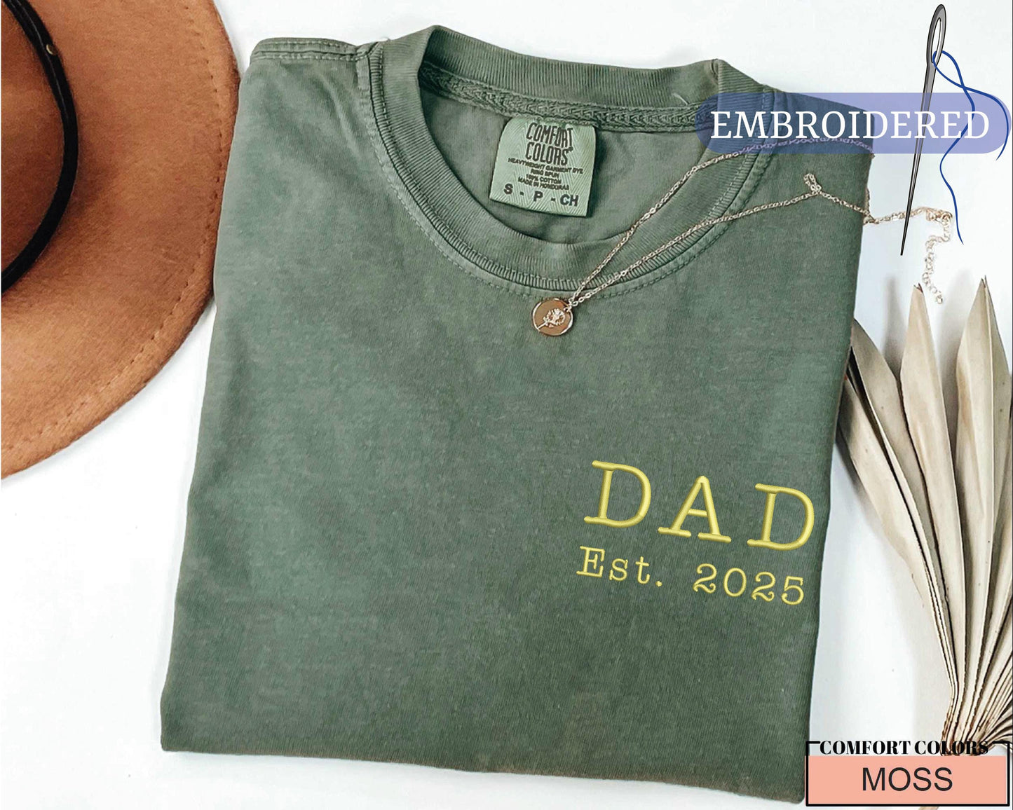 Custom Embroidered Dad Est Year Shirt - New Father Announcement Pocket Design Outfit