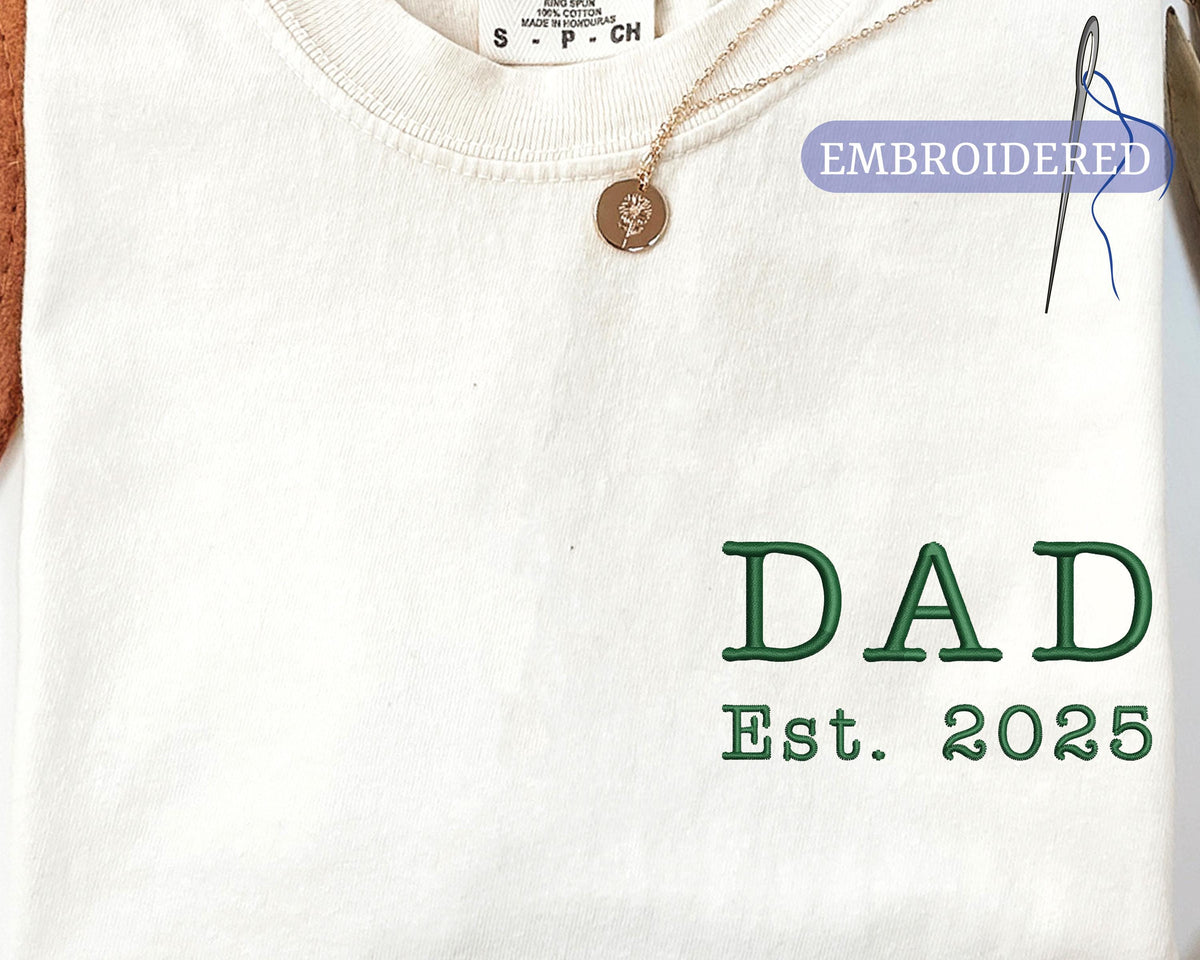 Custom Embroidered Dad Est Year Shirt - New Father Announcement Pocket Design Outfit