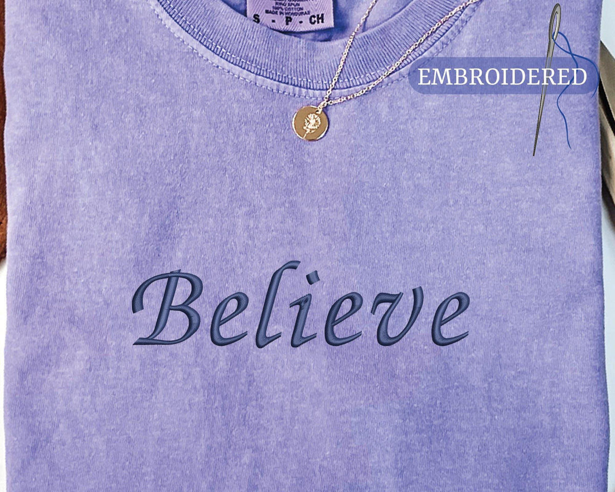 Embroidered Believe Shirt - Merry Christmas Outfit