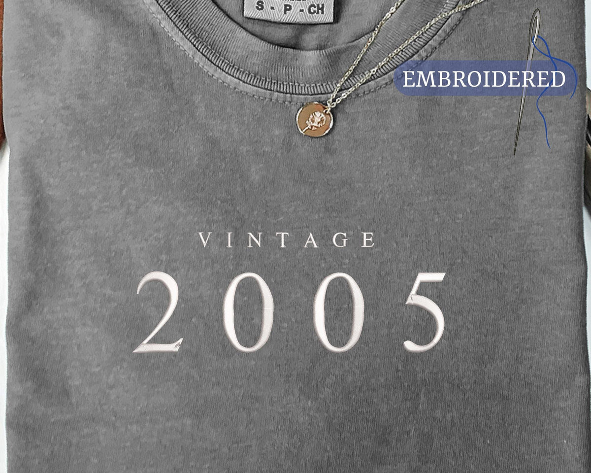 Embroidered 20th Birthday Shirt - Custom Year Vintage 2005 Unisex Tee for Girlfriend or Boyfriend