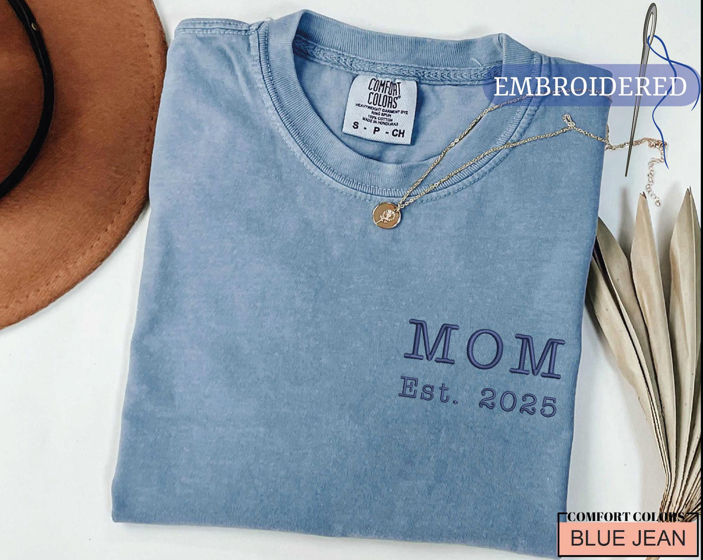 Custom Embroidered Mom Est. Shirt – Personalized New Mother Tee