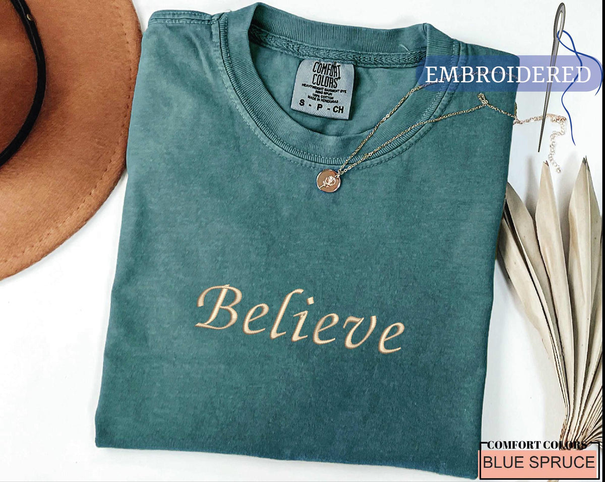 Embroidered Believe Shirt - Merry Christmas Outfit