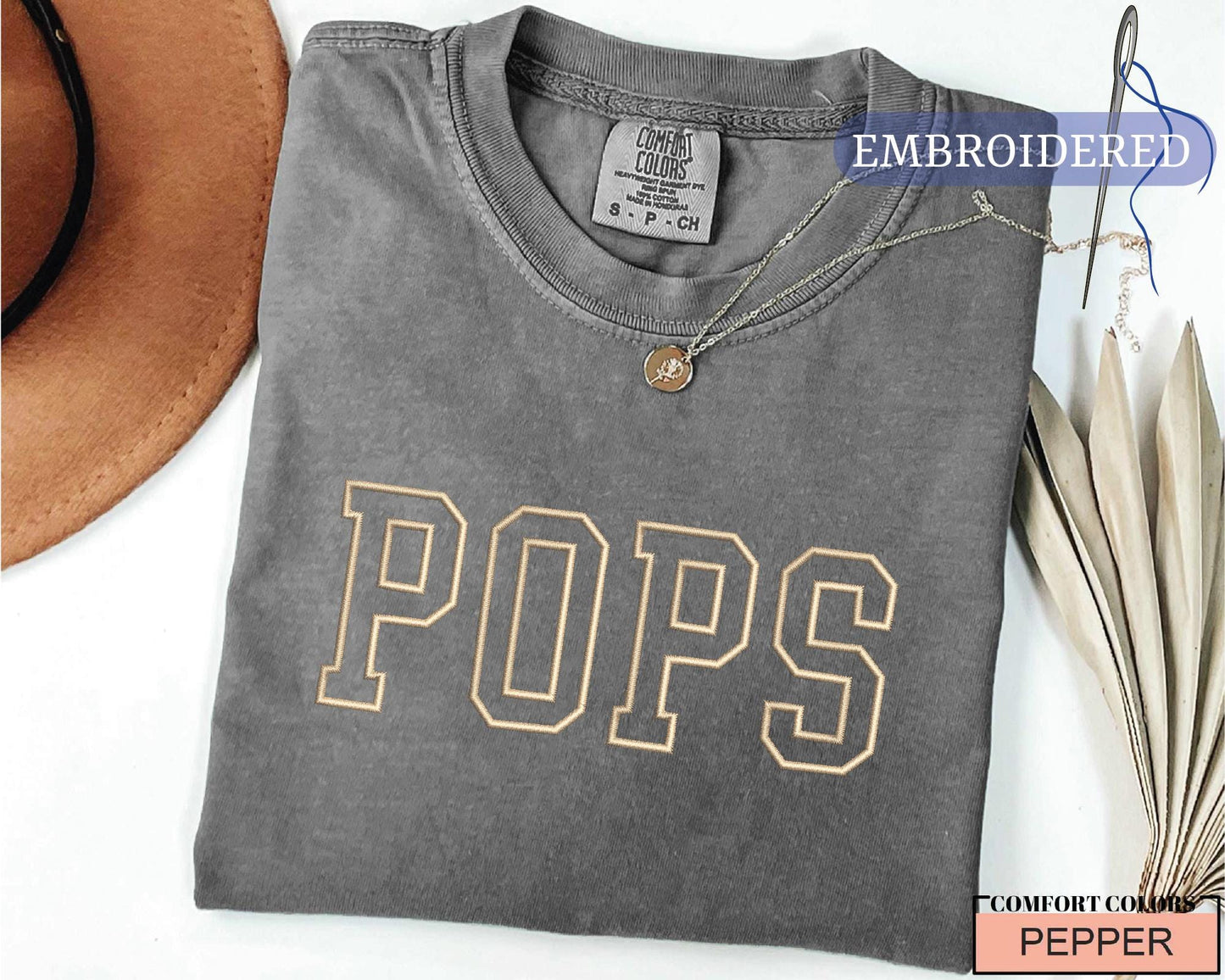 Custom Embroidered Pops Shirt - New Grandpa Outfit for Baby Announcement