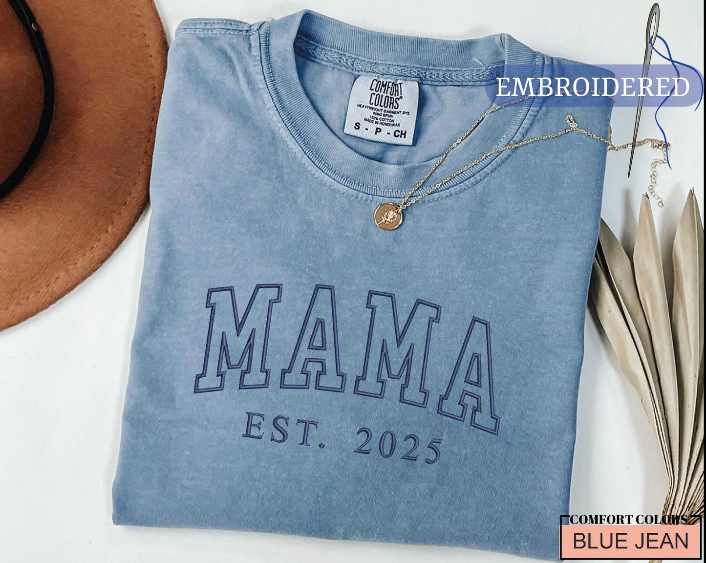 Personalized Mama Est Year Embroidered Shirt - New Mom Outfit