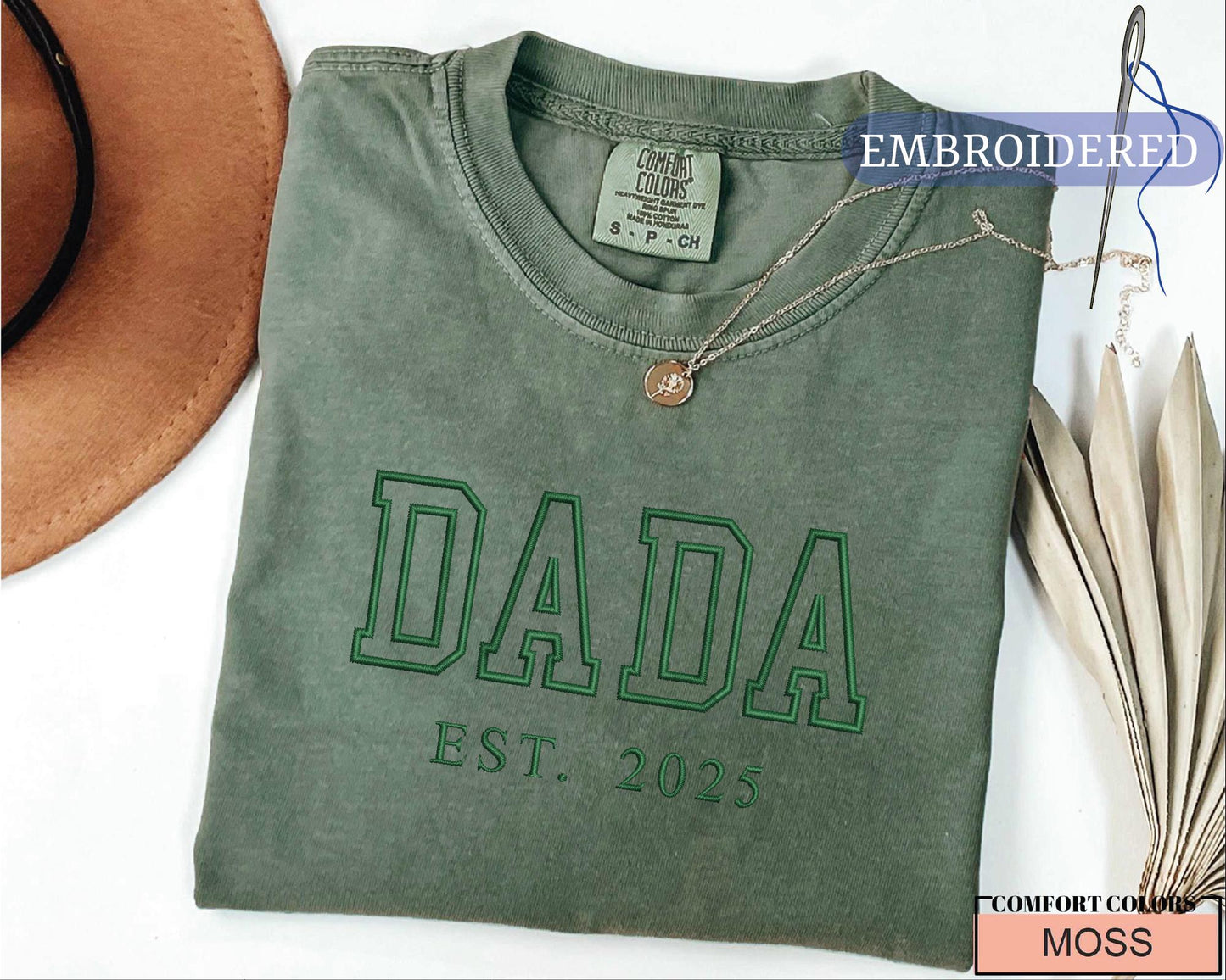 Personalized Dada Embroidered Shirt with Est Year - Baby Announcement for Father