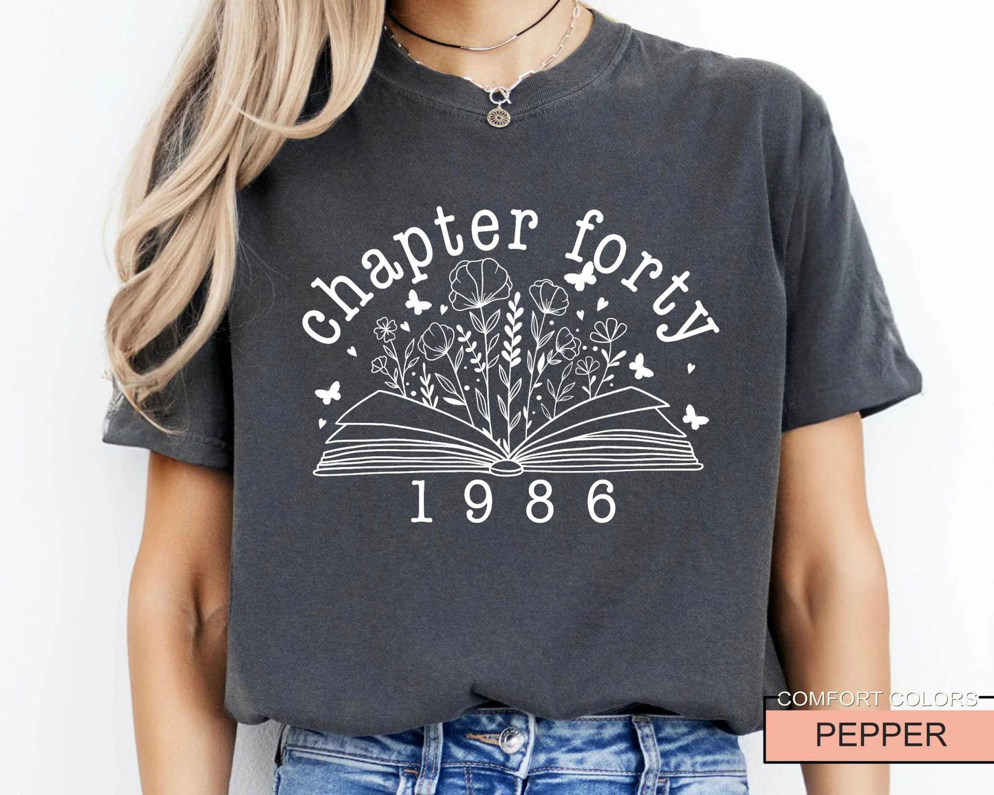 Floral Book Chapter 40 T-Shirt: 1986 Birthday Gift