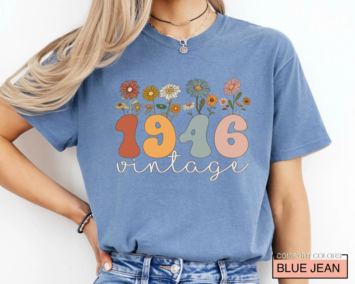 80 Birthday Vintage Floral Shirt - Women Born in 1946 Tee