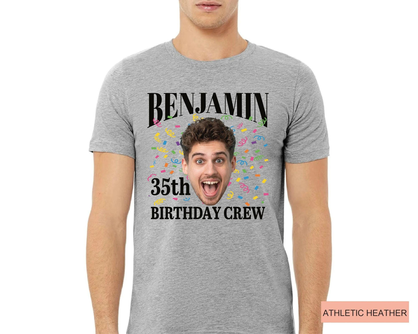 Custom Photo 35th Birthday Crew Shirt, Personalized Man Thirty-Five Portrait Party Tee, Born In 1991 Customized Outfit