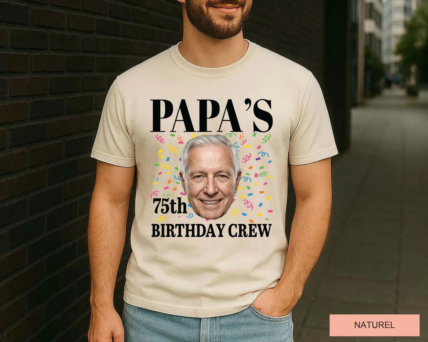 Custom Grandfather 75th Birthday Crew Shirt - Matching Grandpa Photo Party Outfit