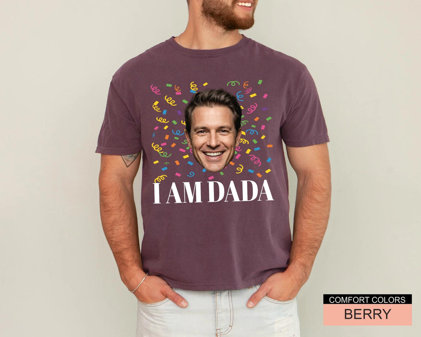 Custom Dad Photo 45th Birthday Crew Shirt, Personalized I Am Dada Party Tee with Portrait, Matching Father Celebration Outfit