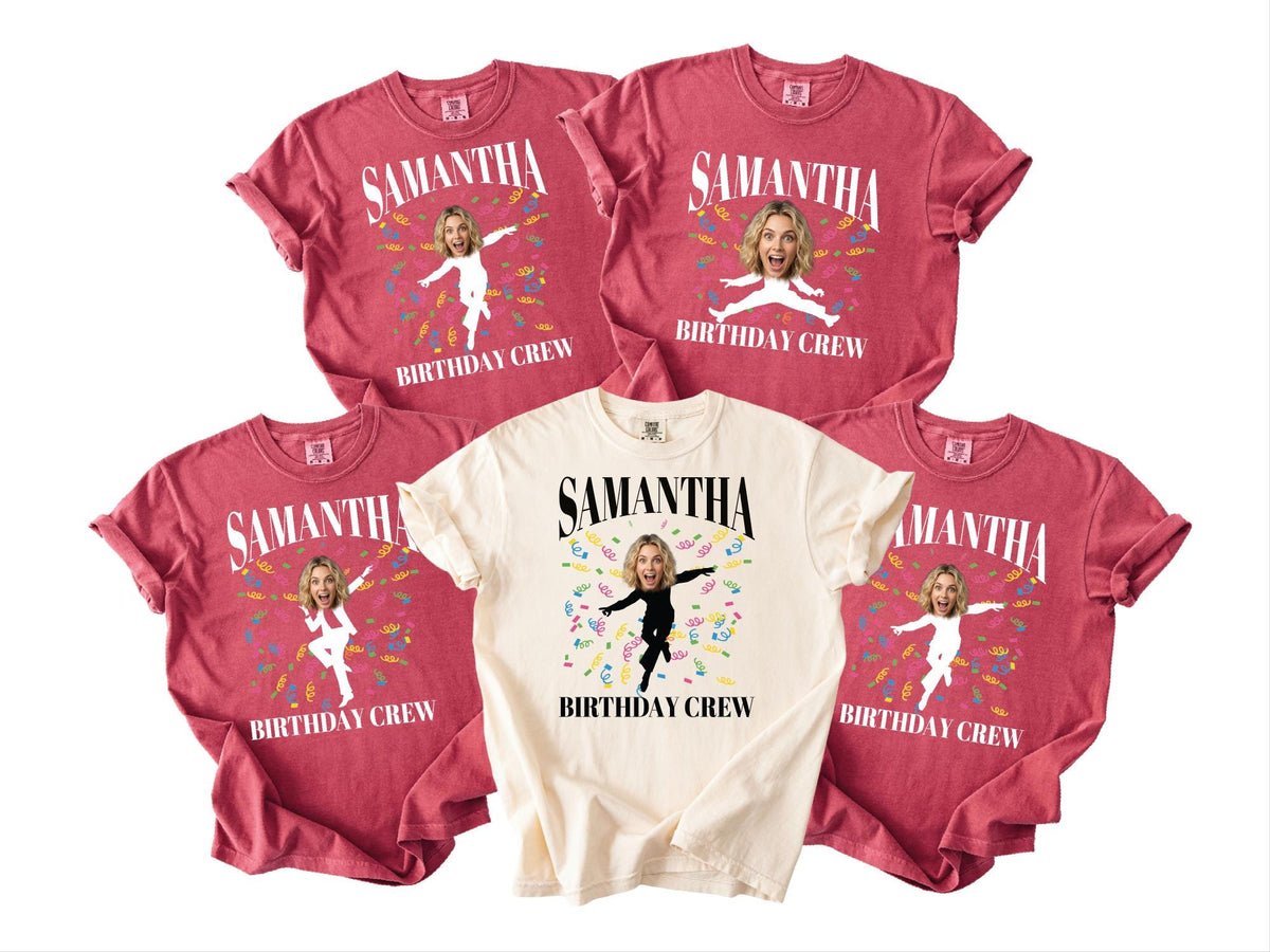 Funny Birthday Woman Face Photo Shirt, Matching Birthday Party Girl Group Tee