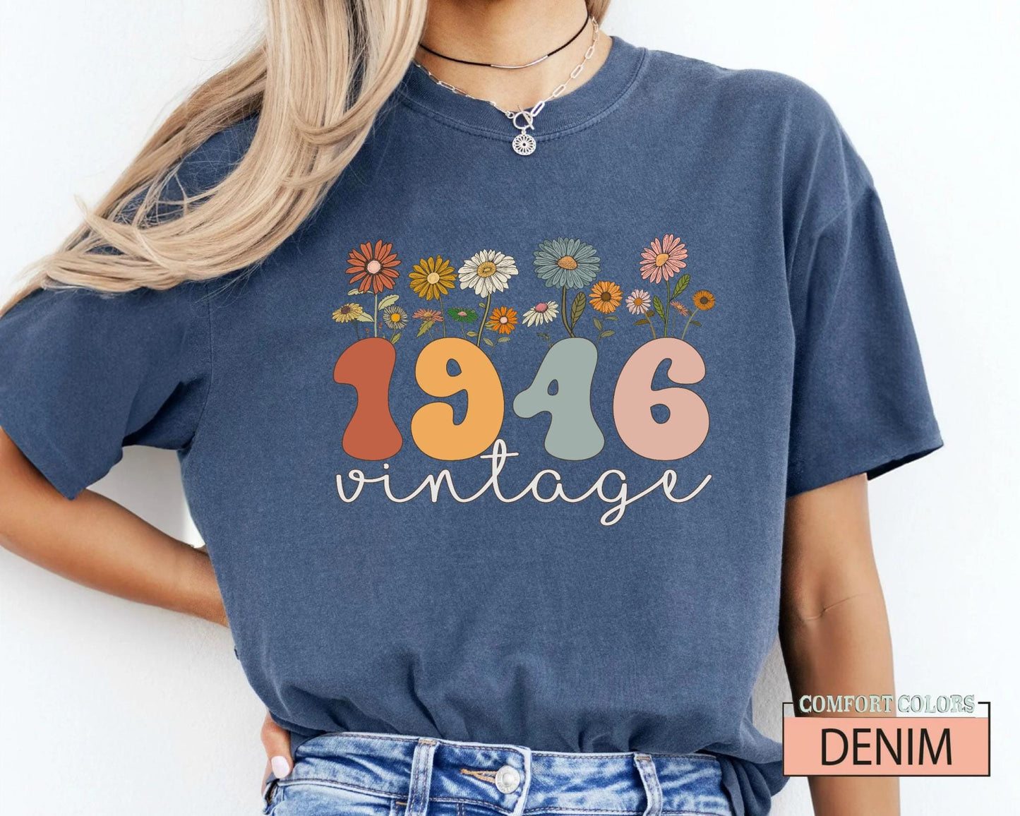 80 Birthday Vintage Floral Shirt - Women Born in 1946 Tee