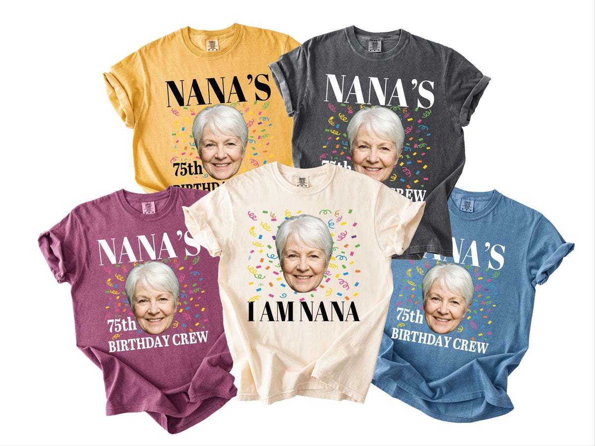 Grandmother Custom Year 75th Birthday Crew Shirt - Photo Matching Grandma Celebration Outfit