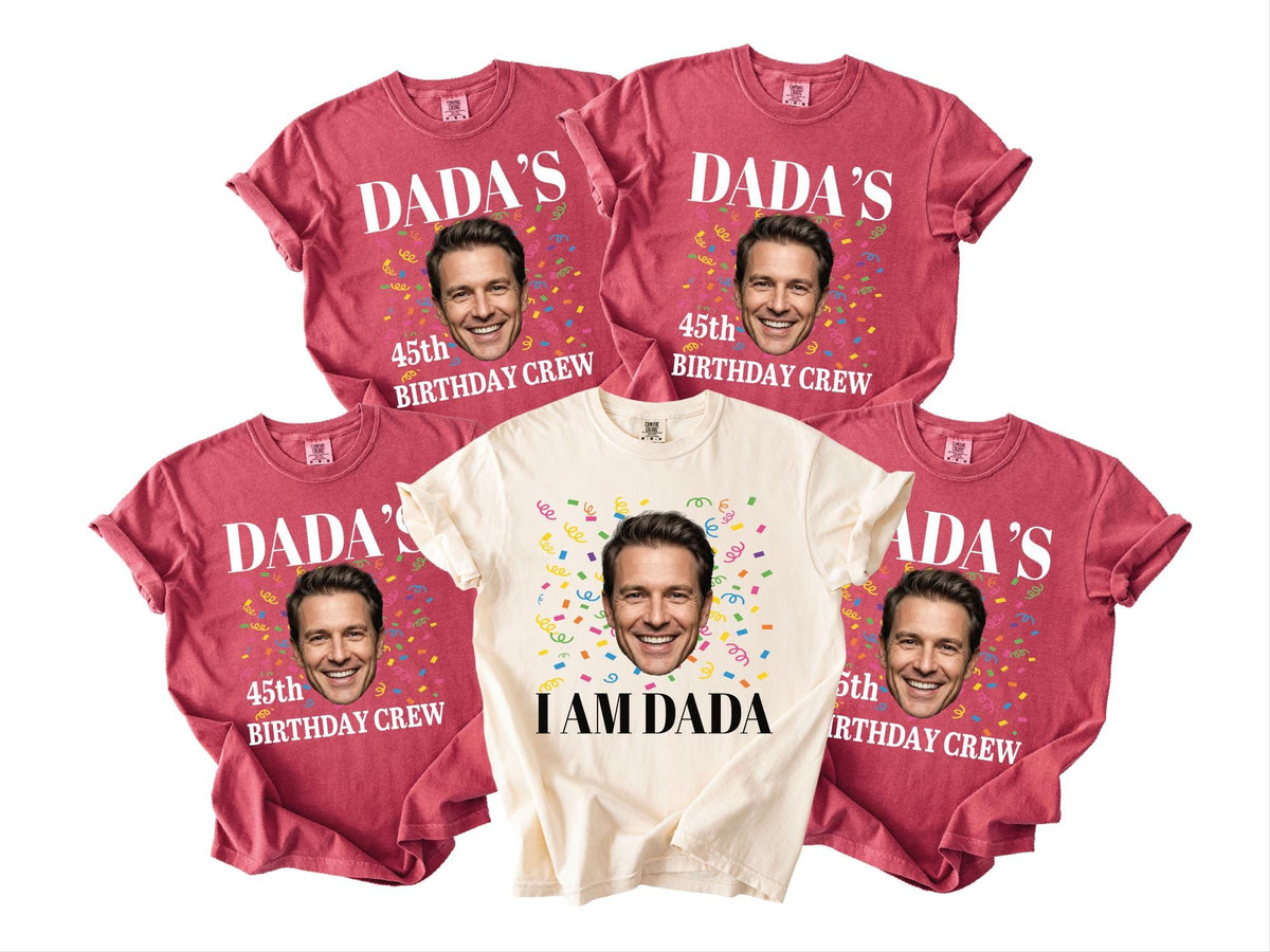 Custom Dad Photo 45th Birthday Crew Shirt, Personalized I Am Dada Party Tee with Portrait, Matching Father Celebration Outfit