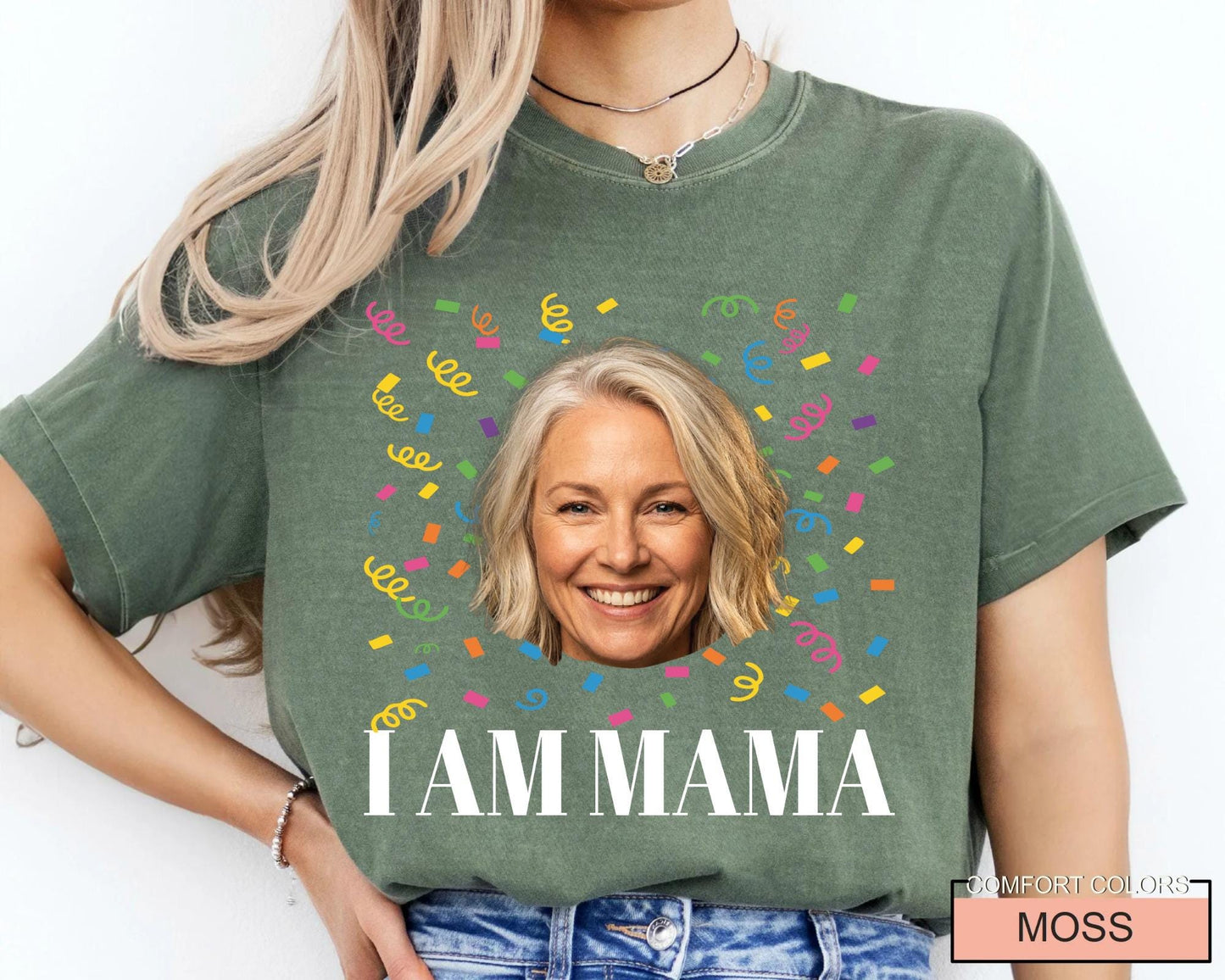 Custom Mom Photo 45th Birthday Crew Shirt, Personalized I Am Mama Party Tee with Portrait, Matching Mother Celebration Outfit