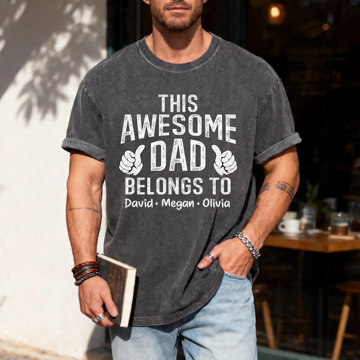 Custom Dad Shirt with Kids Names Gift for Him Fathers Day Gift from Wife Awesome Dad Shirt Husband Gift for Fathers Day