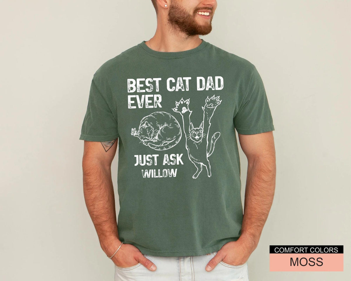 Custom Best Cat Dad Ever Shirt, Personalized Cat Name Tee for Fathers Day