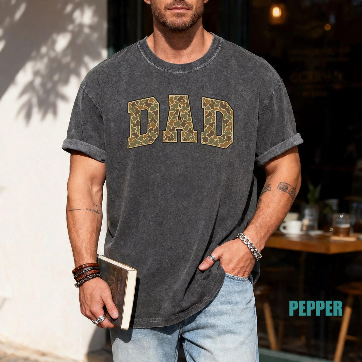 Army Father Tee - Camouflage Letters Dad Tshirt