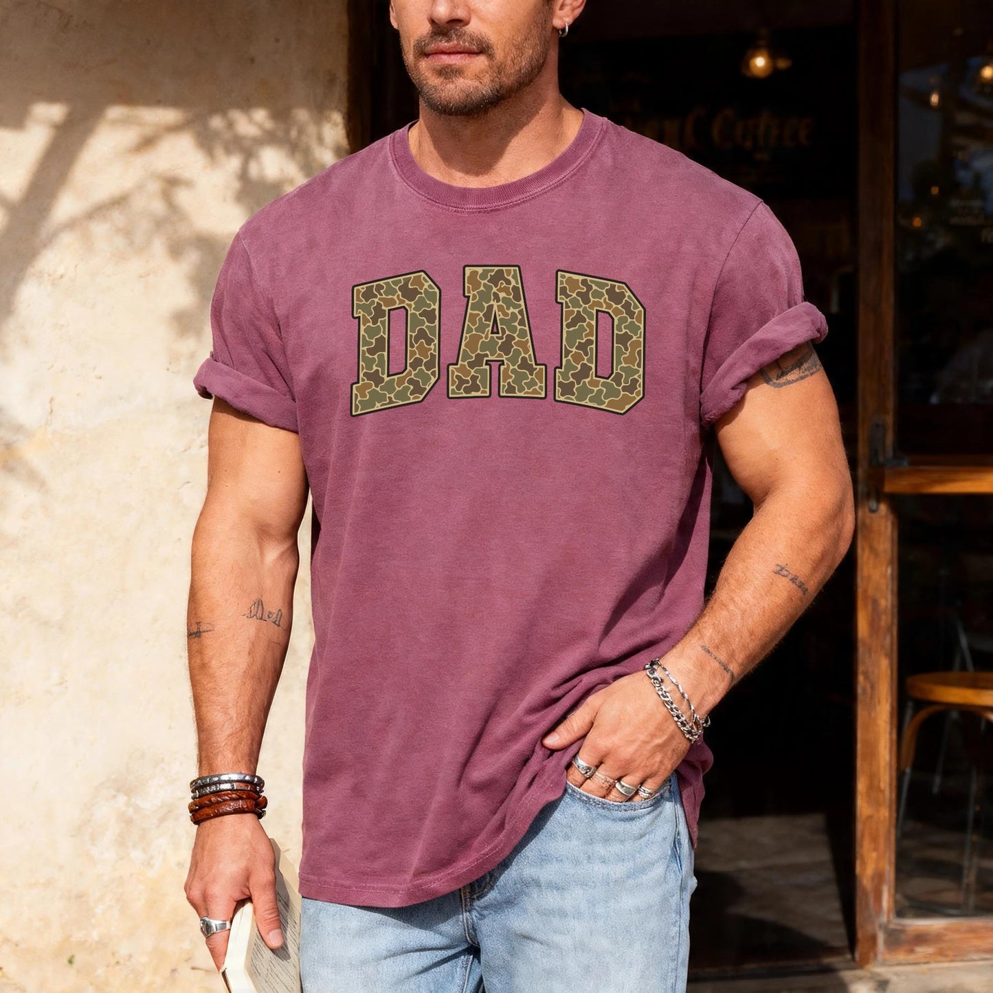 Army Father Tee - Camouflage Letters Dad Tshirt
