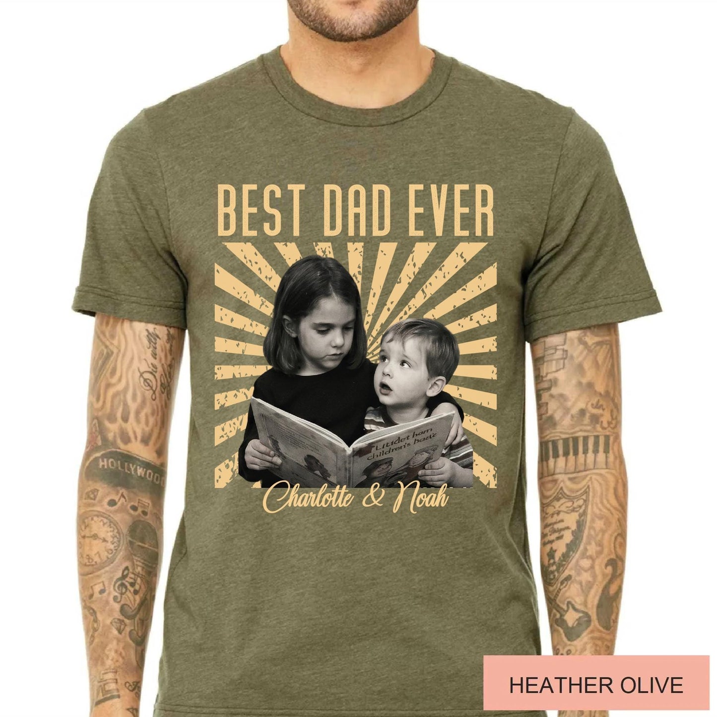 Best Dad Ever Vintage Children Photo Shirt - First Fathers Day Gift From Kids- Husband Dad Tee