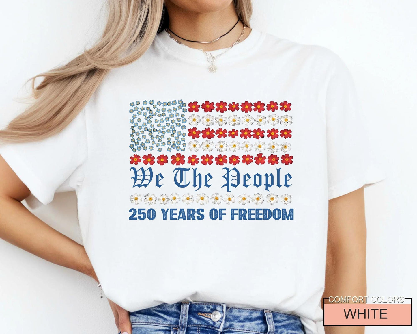 Floral We The People American Flag Shirt, 250 Years of Freedom Flower 4th of July 2026 Tee