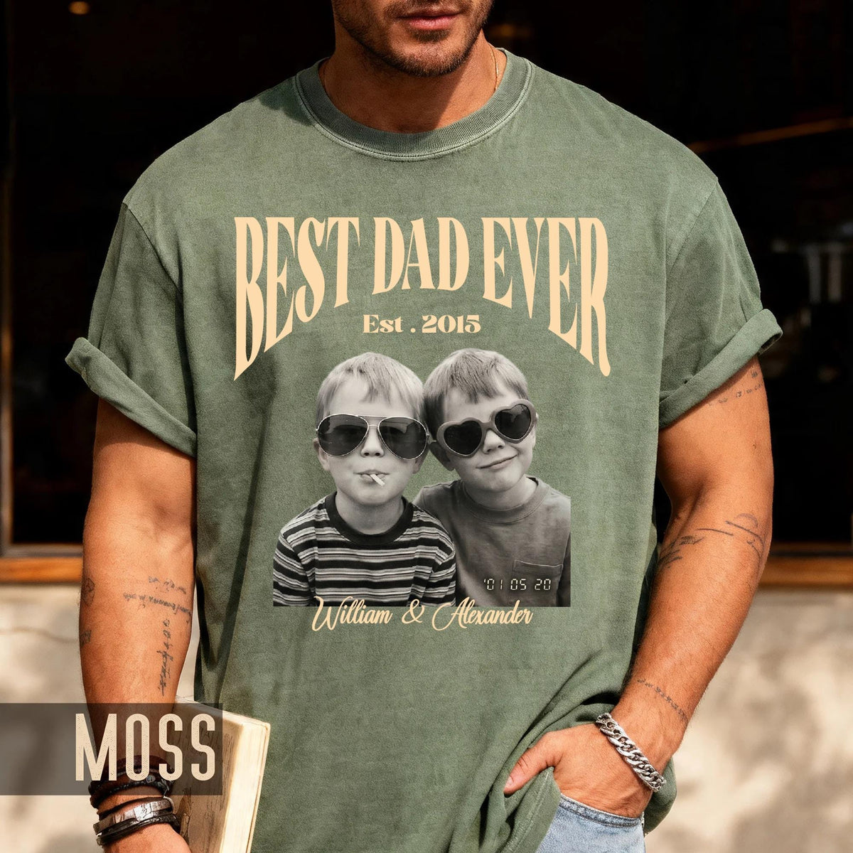 Custom Dad Vintage Photo Shirt, Fathers Day Shirt With Kids Pictures, Best Dad Ever Shirt