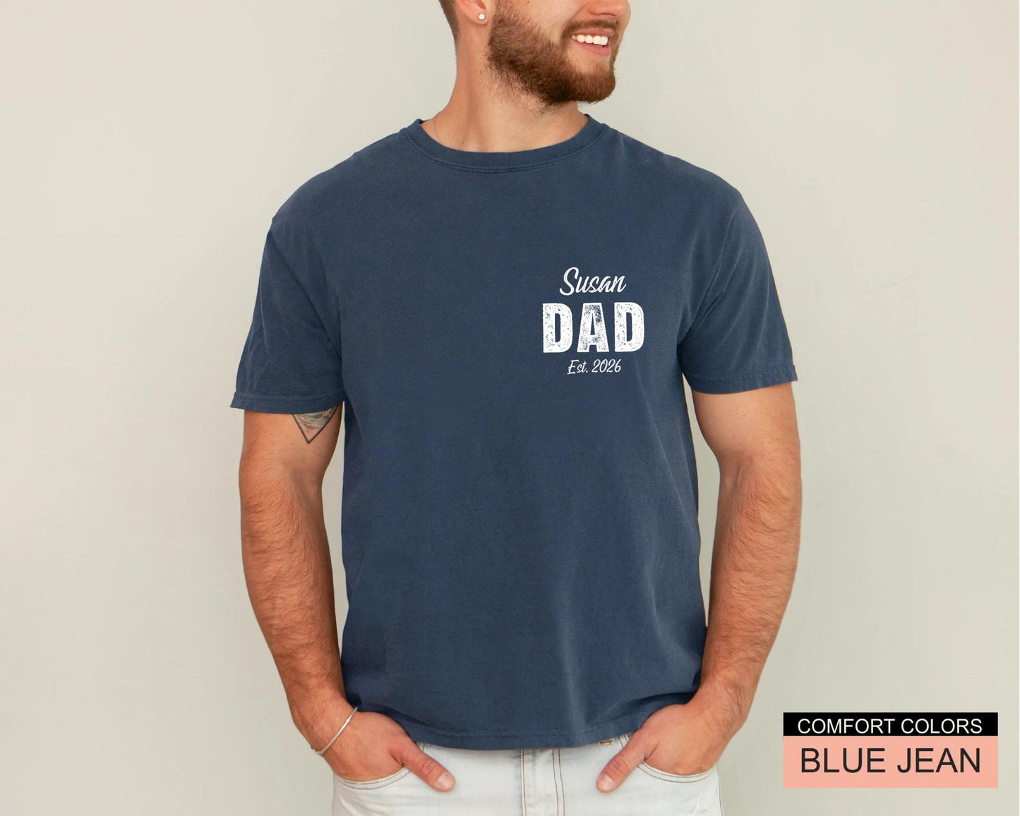 Personalized Dad Est Year Shirt, Custom Child Name New Father Tee, Pregnancy Reveal For Husband