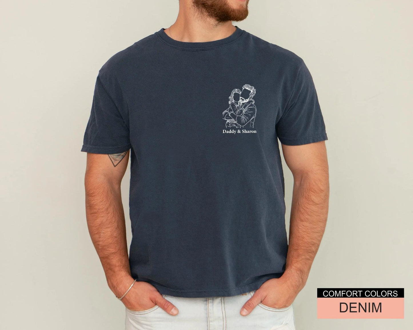 Custom Drawing Portrait Shirt, Personalized Father Daughter Outline Tee