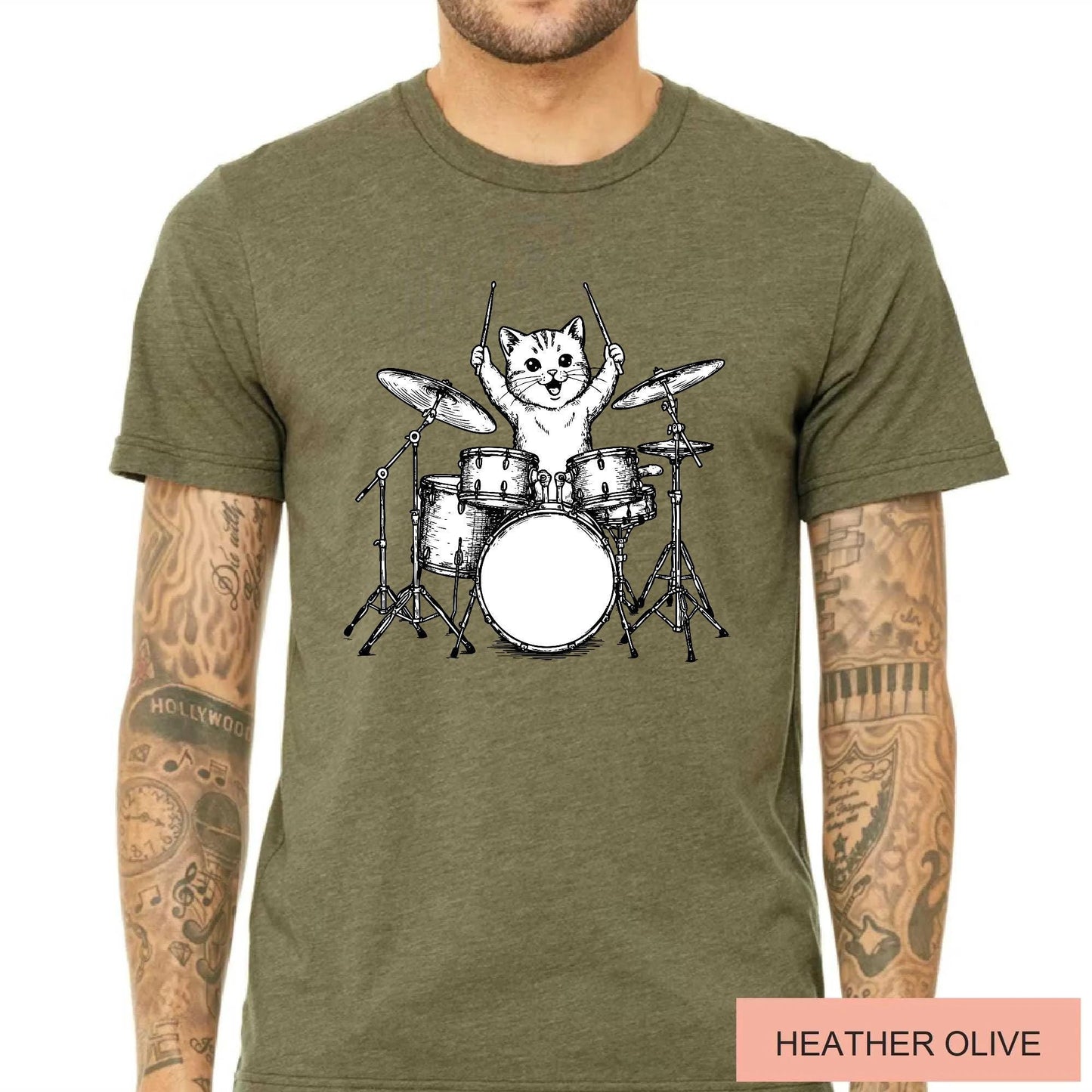 Cute Drum Cat Shirt for Drummers, Funny Animal Lover Husband Shirt, Drumming Cat Shirt, Cat Owner Drummer Dad Shirt for Father's Day