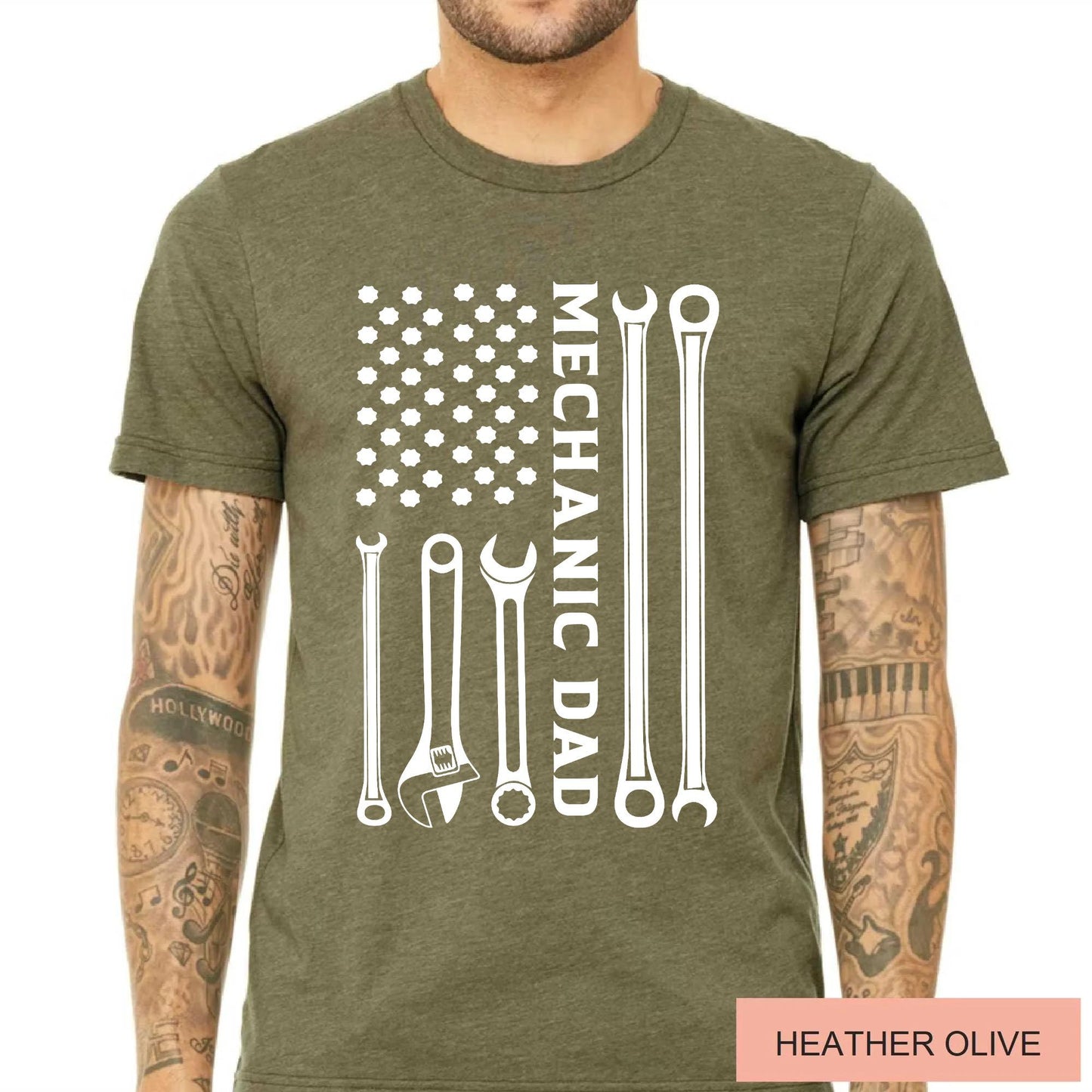 Mechanic Dad American Flag Wrench Tools Gift for Father’s Day, Car Repair Shirt for Dad, Garage Lover Auto Mechanic T-Shirt, Dad's Birthday