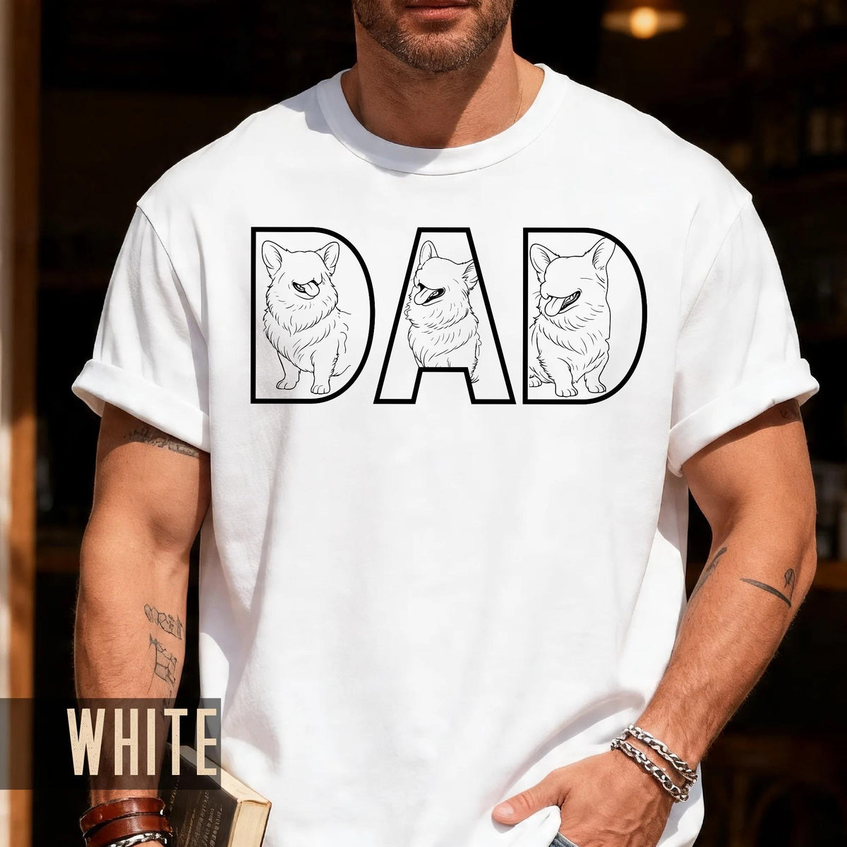 Custom Dog Dad Shirt with Faceless Pictures, Personalized Dog Portraits Gift, Father's Day Gift for Dog Owners, Cat Lover Dad Birthday Photo