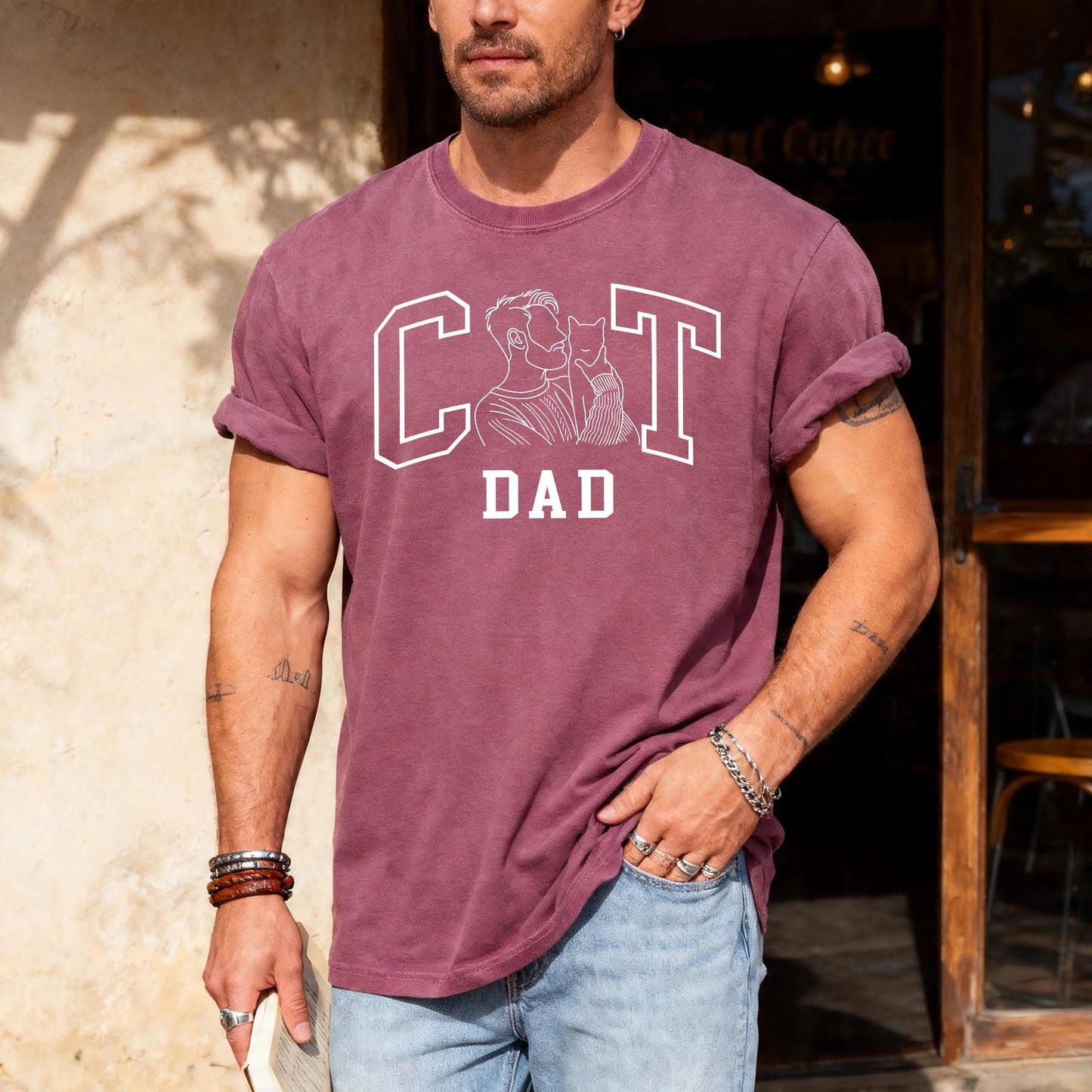 Custom Cat Dad Photo Shirt - Personalized Portrait Gift