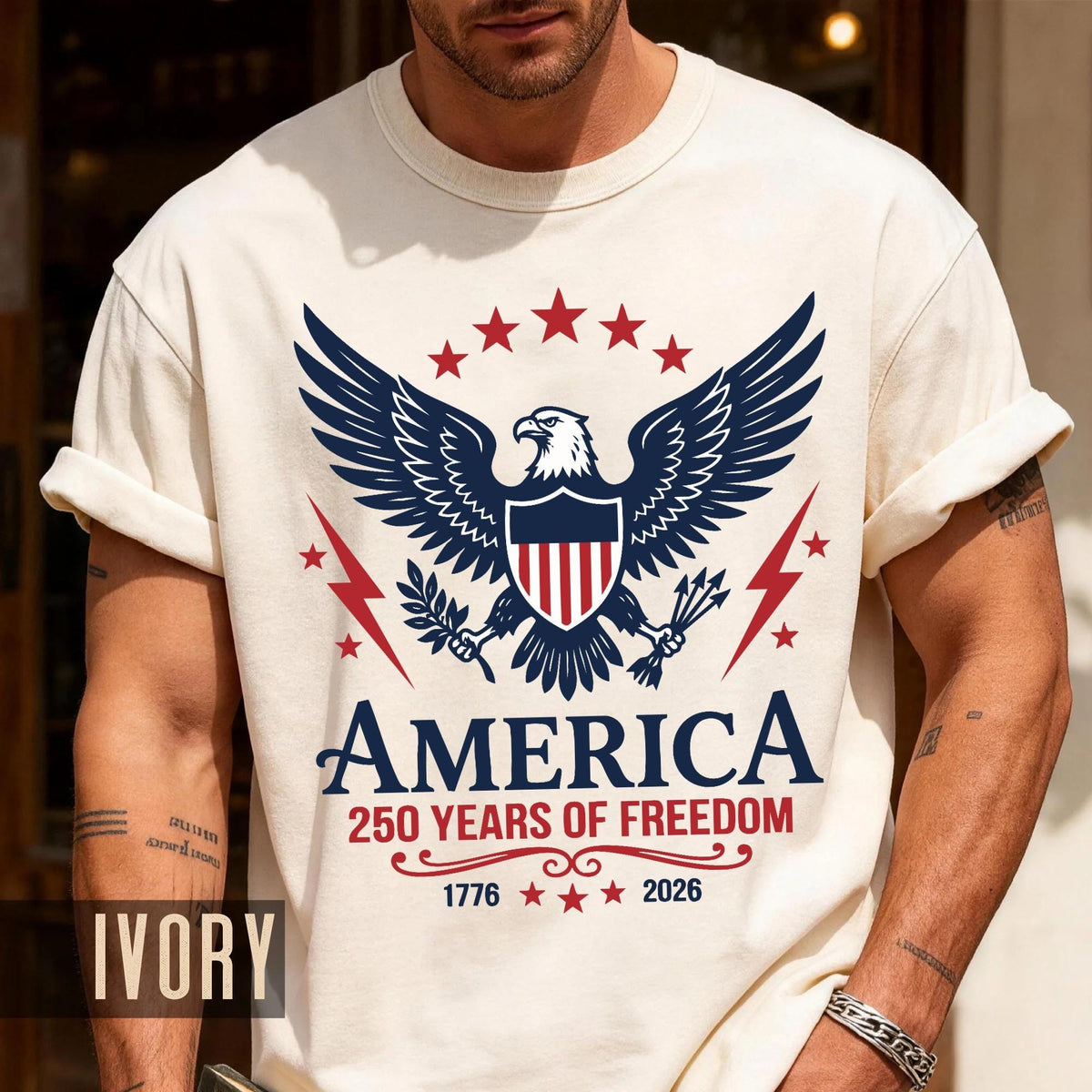 Patriotic America 250 Years Of Freedom Shirt, Vintage US Bald Eagle Semiquincentennial Tee, 1776 2026 Independence Day Shield Top