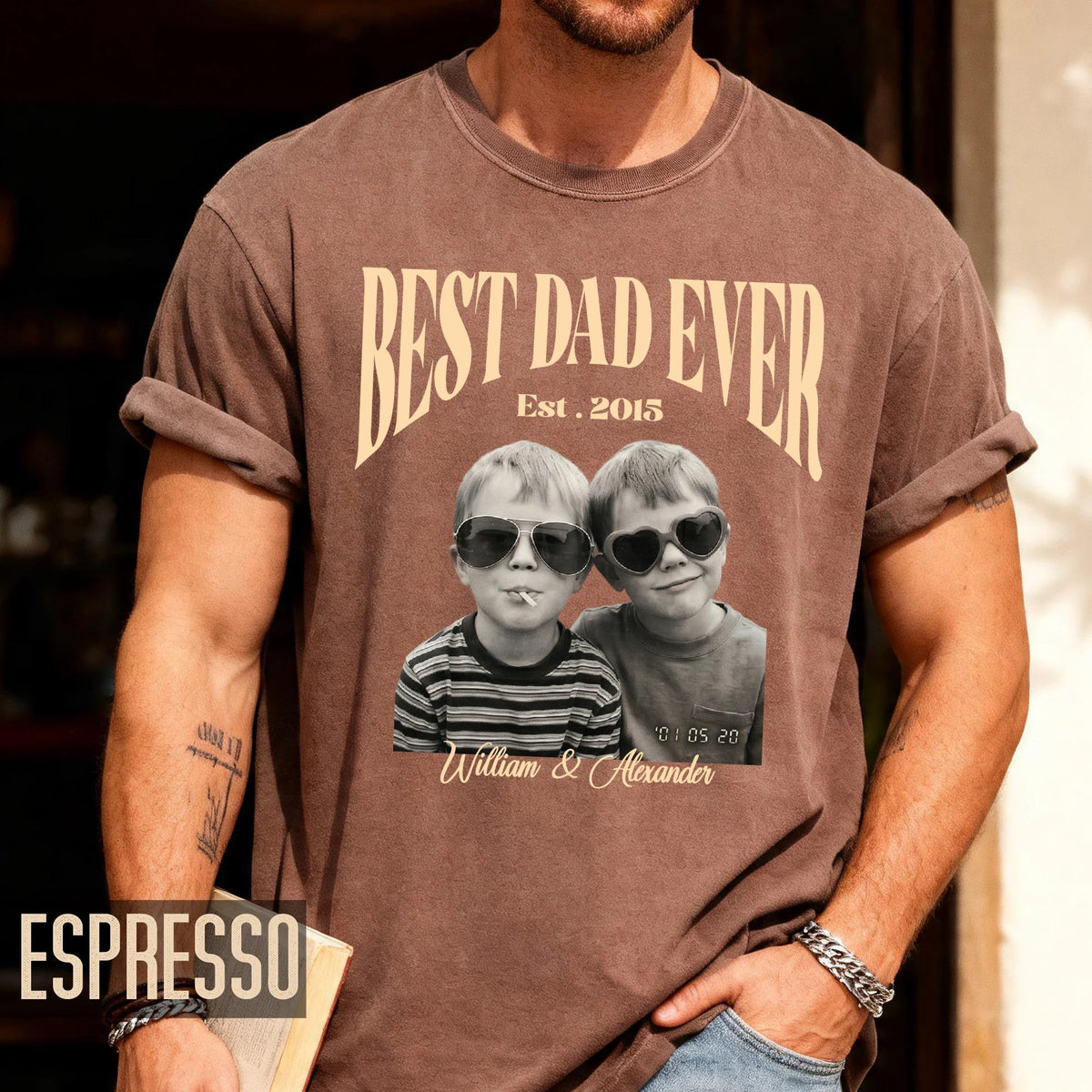 Custom Dad Vintage Photo Shirt, Fathers Day Shirt With Kids Pictures, Best Dad Ever Shirt