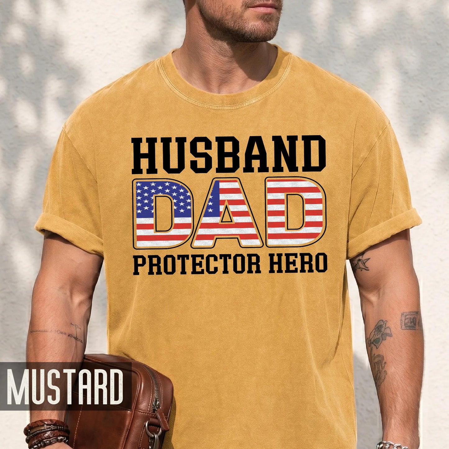 Husband Dad Protector Hero Shirt, American Flag Dad Shirt, Patriotic Father’s Day Gift, USA Pride Military Veteran Dad, Gift for Husband