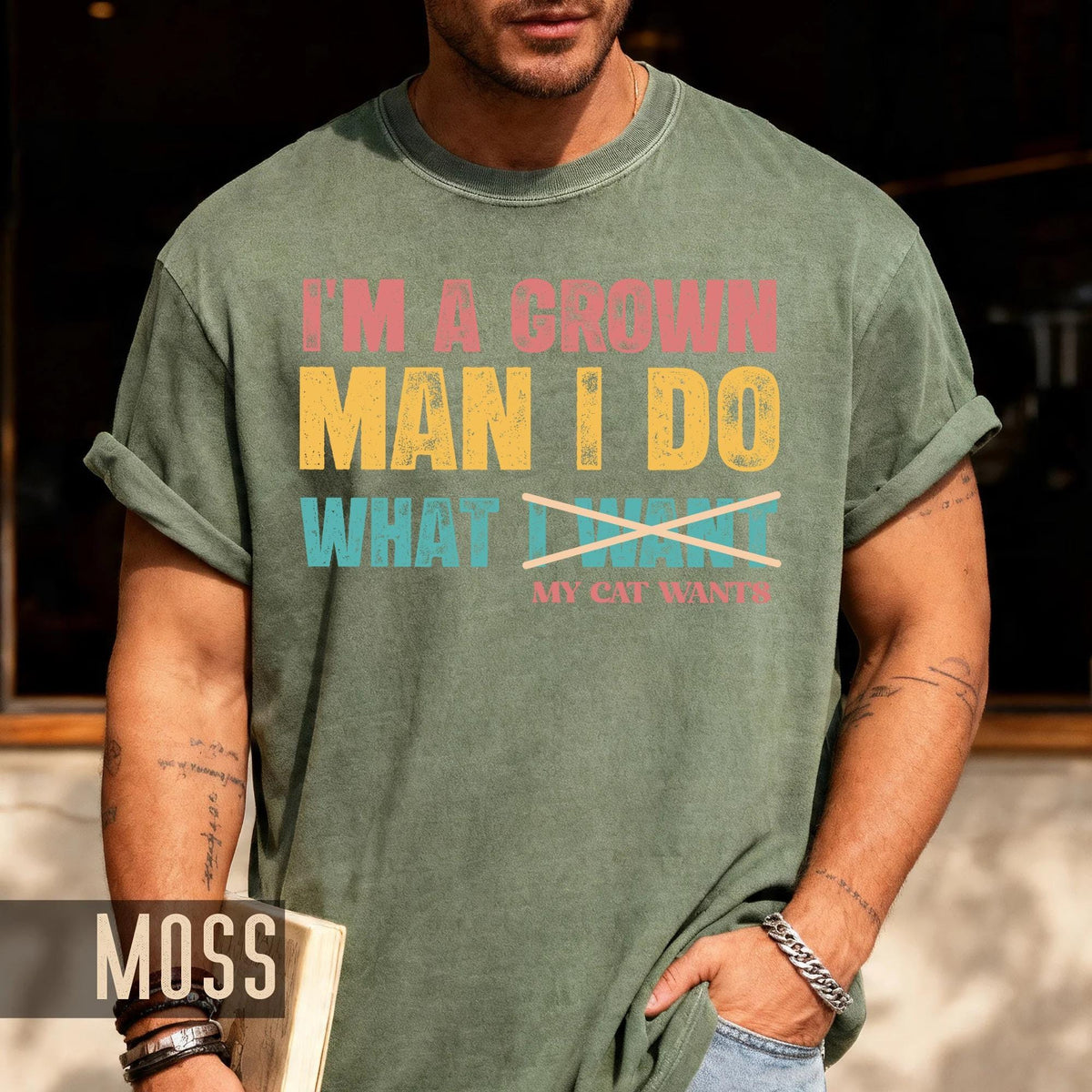 Funny Cat Dad Shirt: I Do What My Cat Wants - Men's Gift