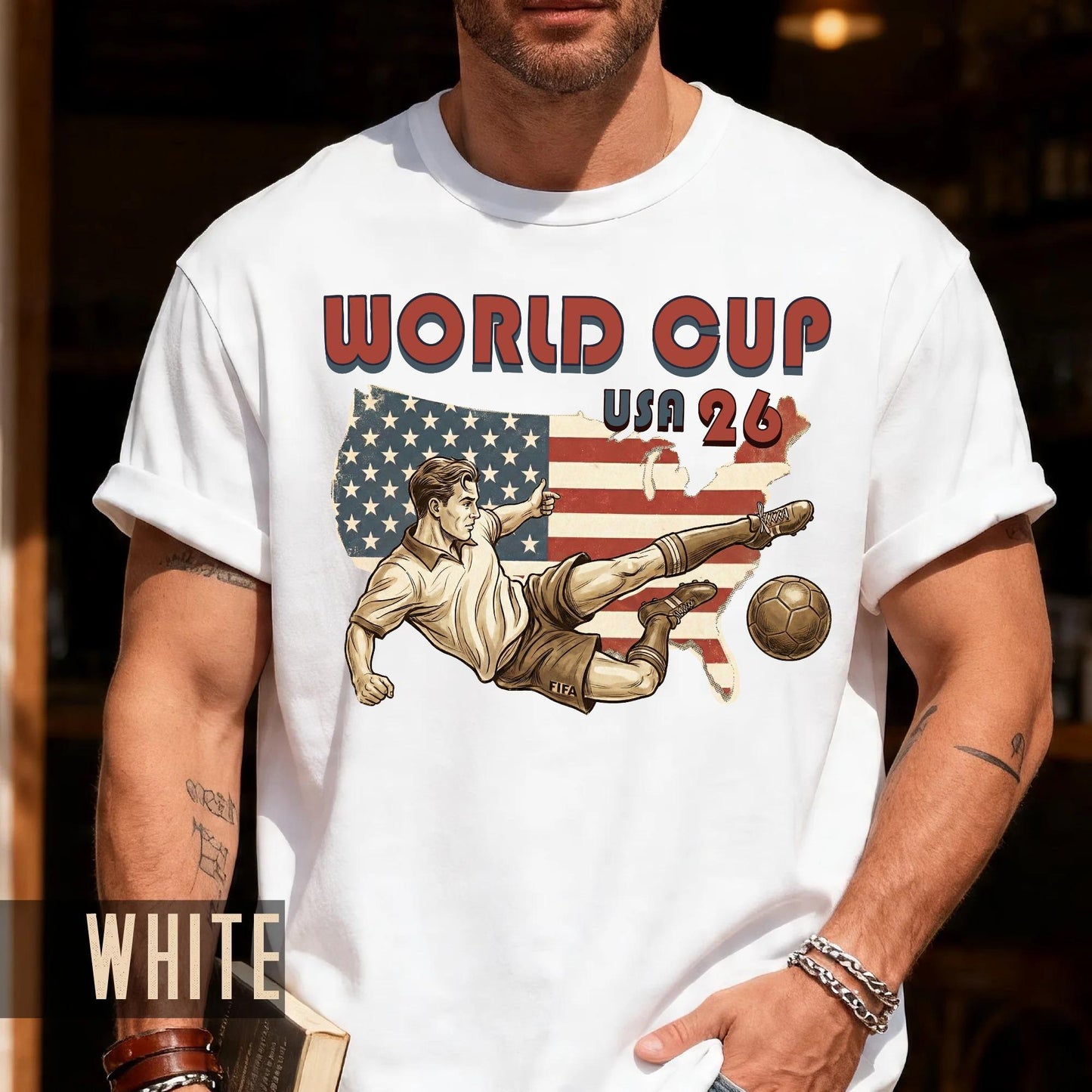 Retro USA 26 Soccer Player Shirt, Vintage Style Football Flying Kick Tournament Tee