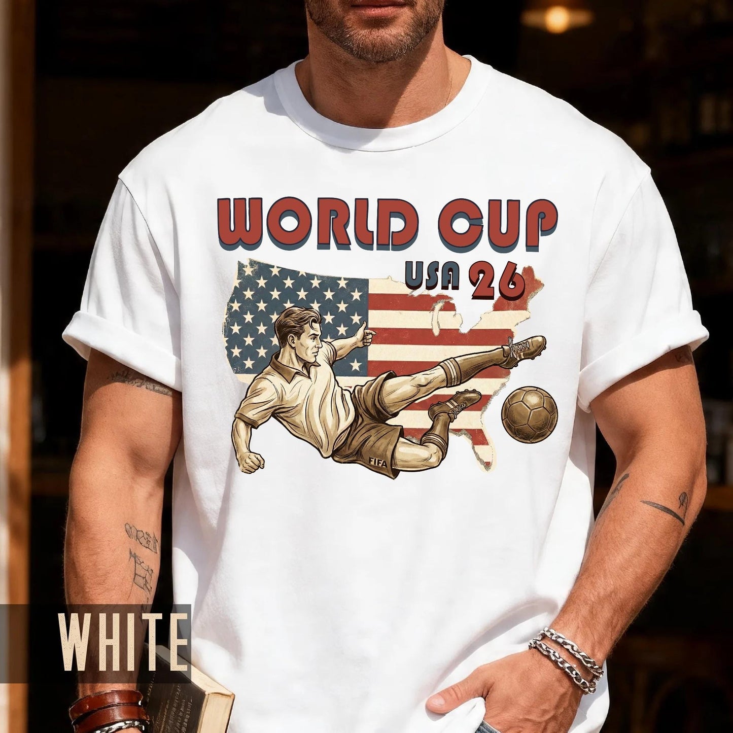 Retro USA 26 Soccer Player Shirt, Vintage Style Football Flying Kick Tournament Tee
