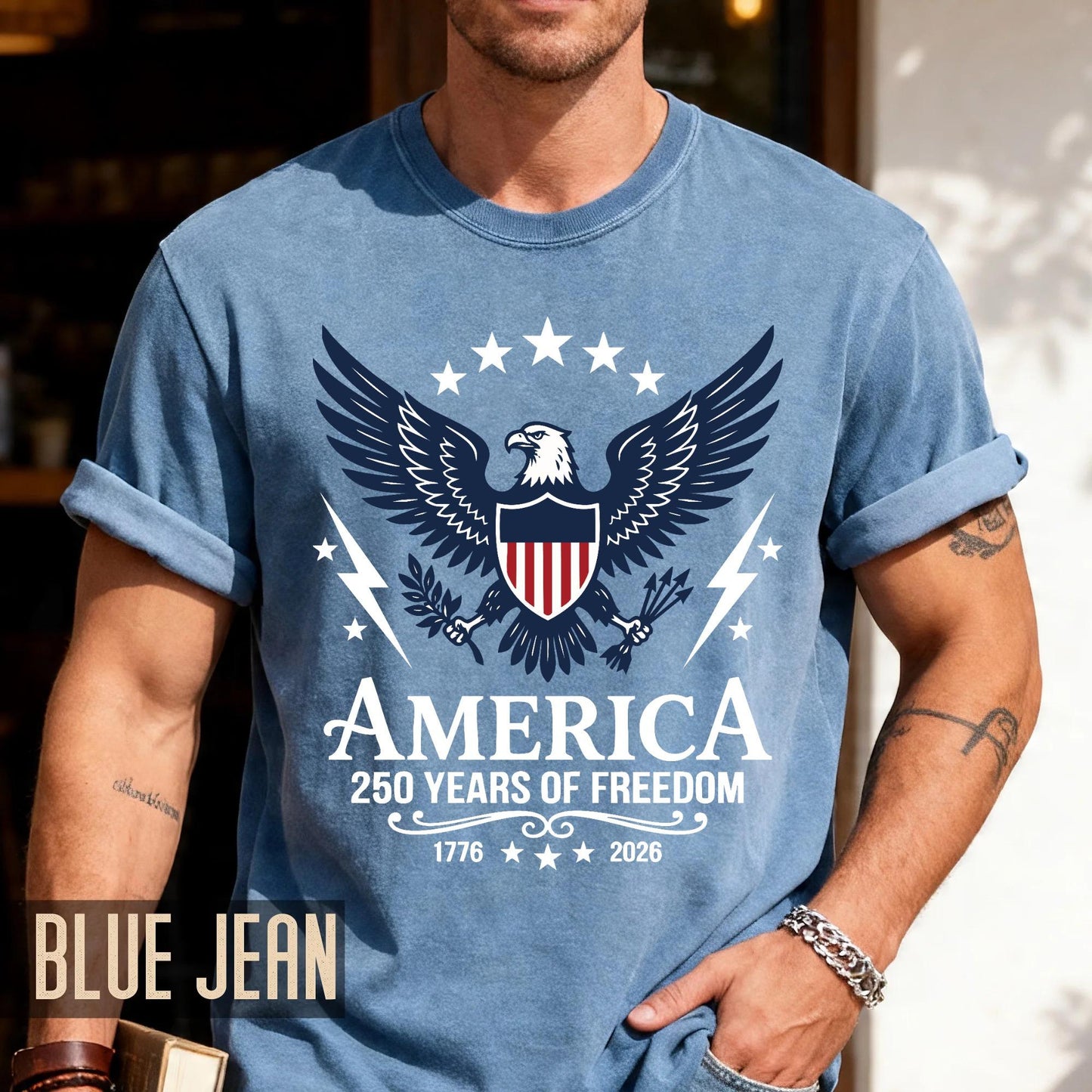 Patriotic America 250 Years Of Freedom Shirt, Vintage US Bald Eagle Semiquincentennial Tee, 1776 2026 Independence Day Shield Top