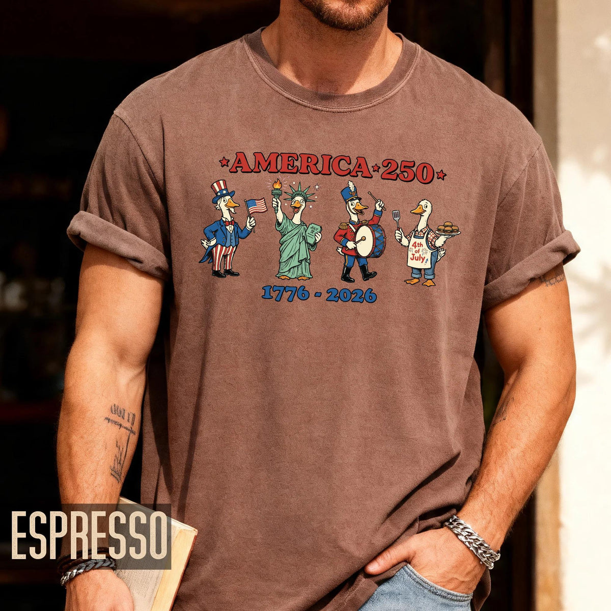 Funny America 250 Patriotic Ducks Cartoon Shirt, Cute 1776 2026 Semiquincentennial 4th of July Tee